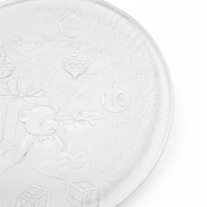 12 1/2" Round Teddy Bear Blocks Christmas Tree Serving Clear Glass Platter Plate