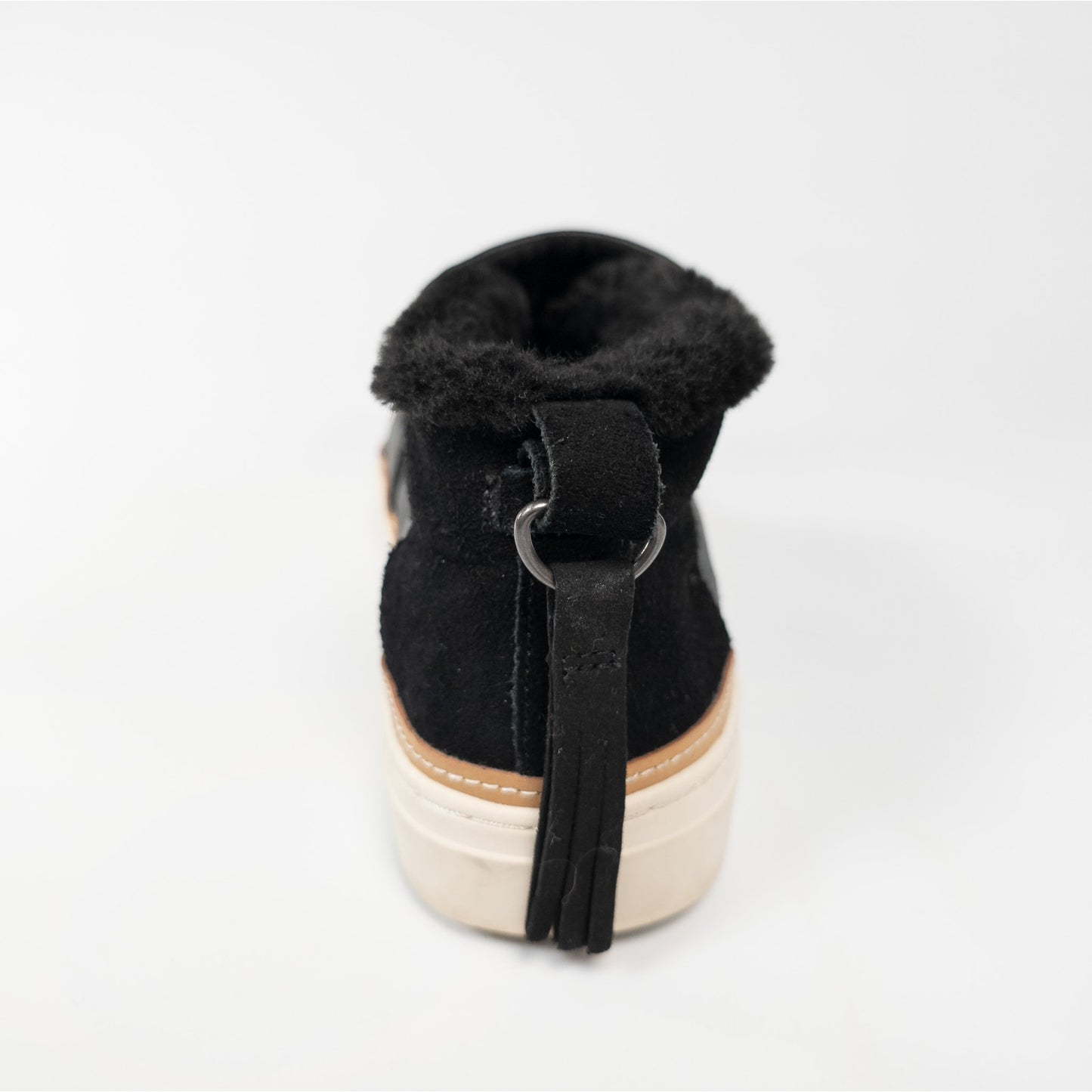 Toms Paxton Black Embossed Leather Slip On Faux Fur Lined Ankle Booties Size 9.5