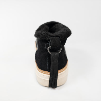 Toms Paxton Black Embossed Leather Slip On Faux Fur Lined Ankle Booties Size 9.5