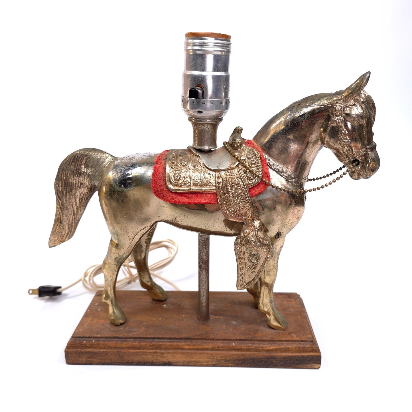 Vintage Tarnished Metal Cowboy Show Horse Lamp Works