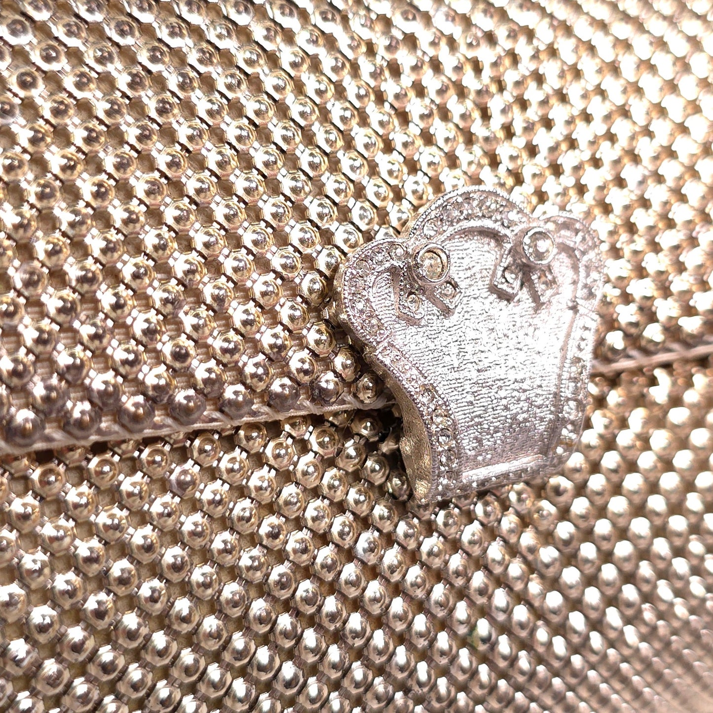 Vintage Saks Fifth Avenue Metal Mesh Evening Clutch Concho Clasp