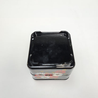 Vintage Japanese 2 Tier Lacquer Bento Trinket Box Flower Pattern