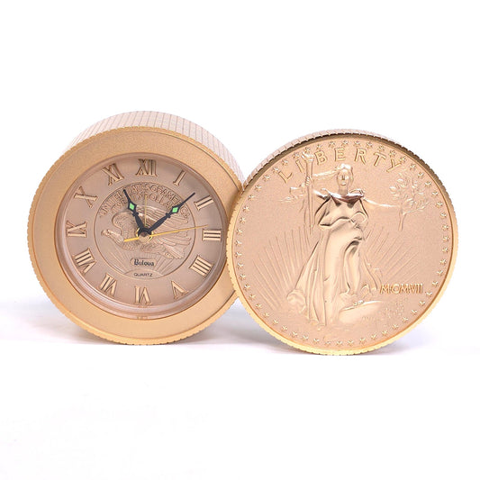 Vintage Bulova Walking Liberty Coin Desk Alarm Clock Travel