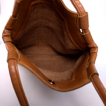 Burlap And Leather Woven Shoulder Bag Purse Striped