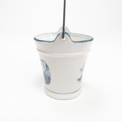 Vintage MCM Island Gullfoss Blue Flower Ceramic Mini 3" Bucket