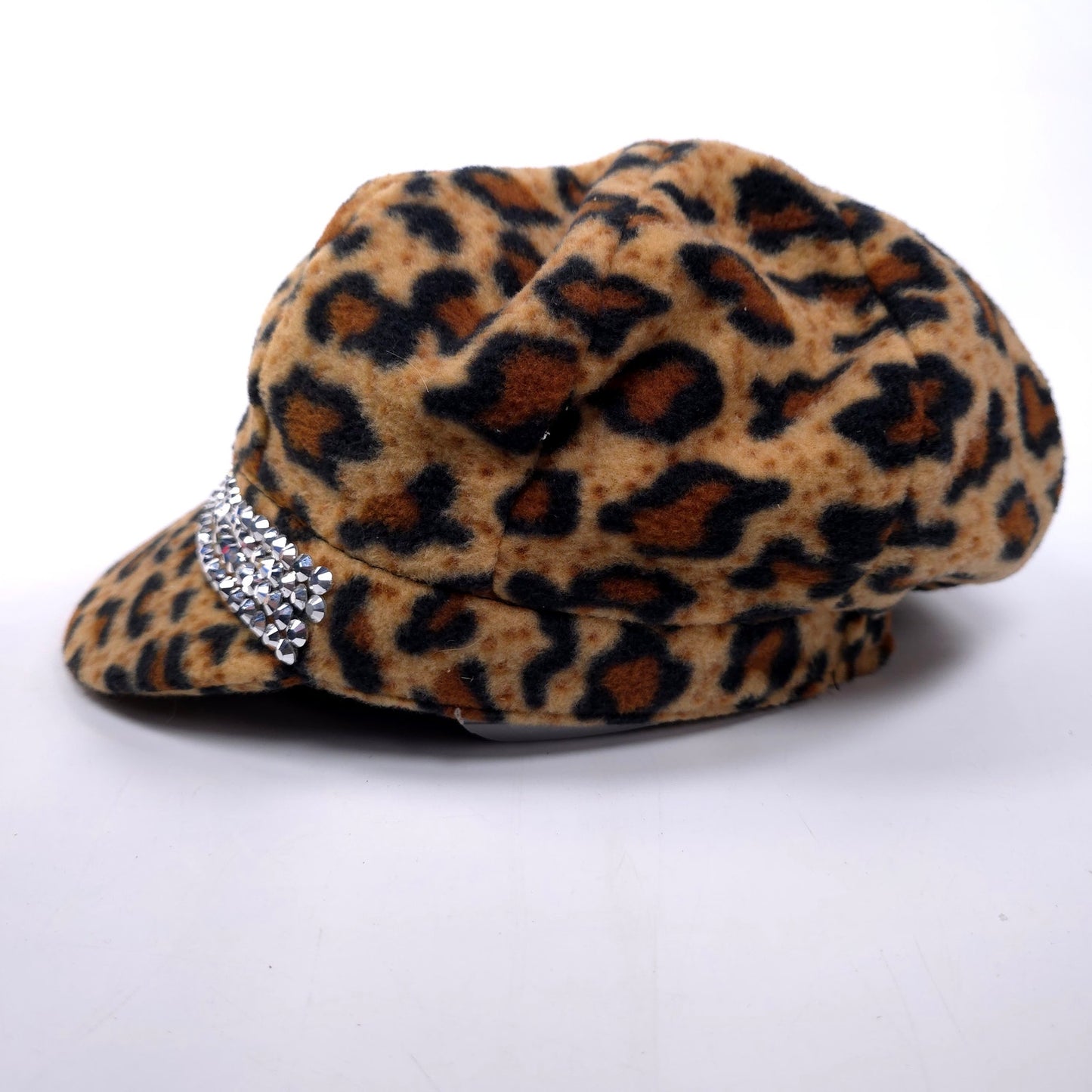 Leopard Animal Print Rhinestone Felt Bling Newsboy Cadet Hat Cap
