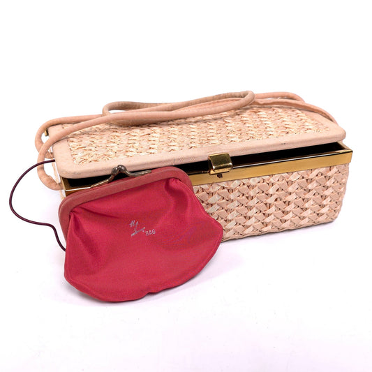 Vintage 60's H.I. Bag Woven Retangle Handbag w/ Attached Coin Purse