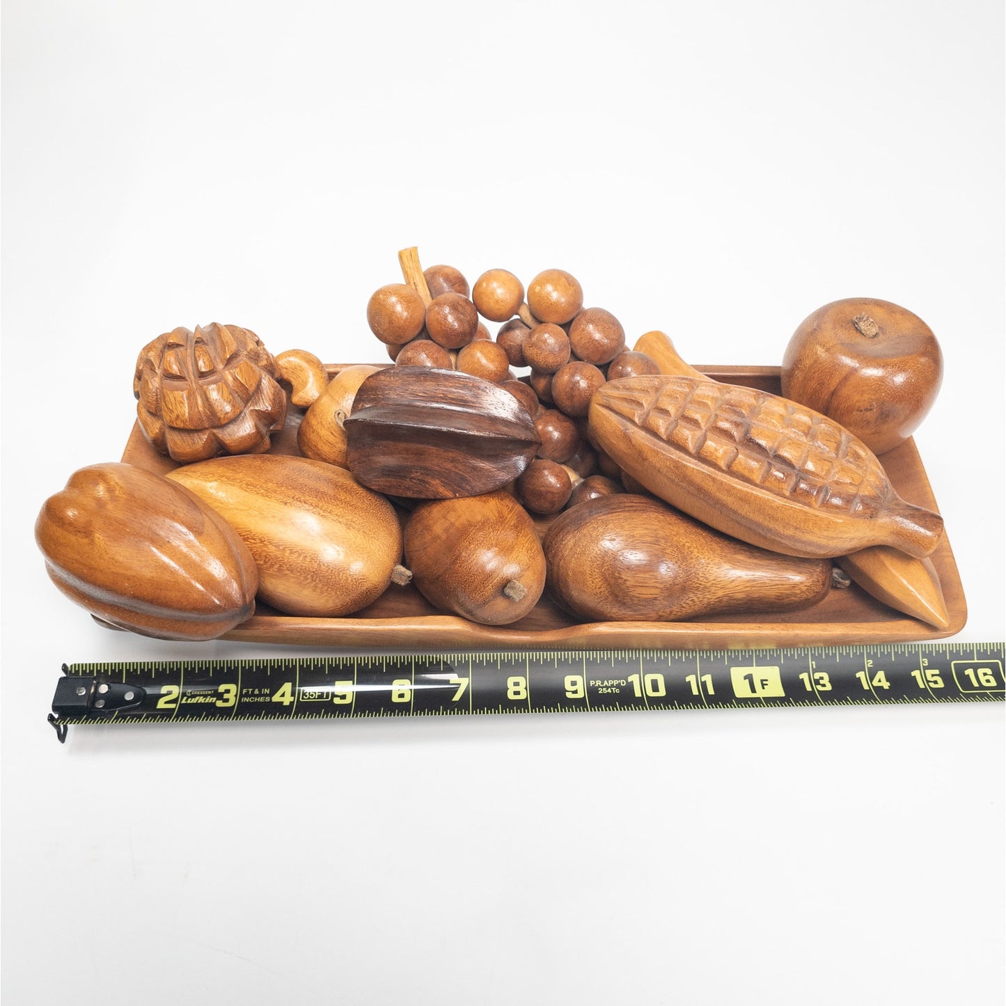 MCM Wood Decorative 13 Piece Fruit Bowl Tray Apple Corn Grapes Pear