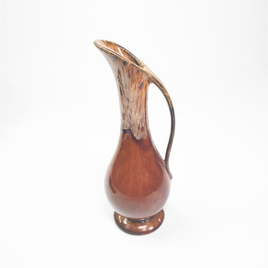 Vintage MCM Brown/White Ceramic Bud Vase Pitcher USA