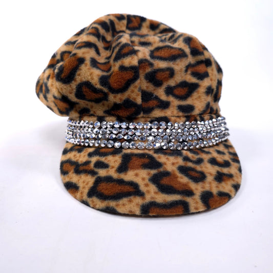 Leopard Animal Print Rhinestone Felt Bling Newsboy Cadet Hat Cap