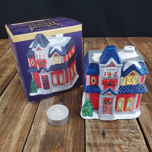 Vintage Votive Village House Tea Candle Holder School House Christmas Decor