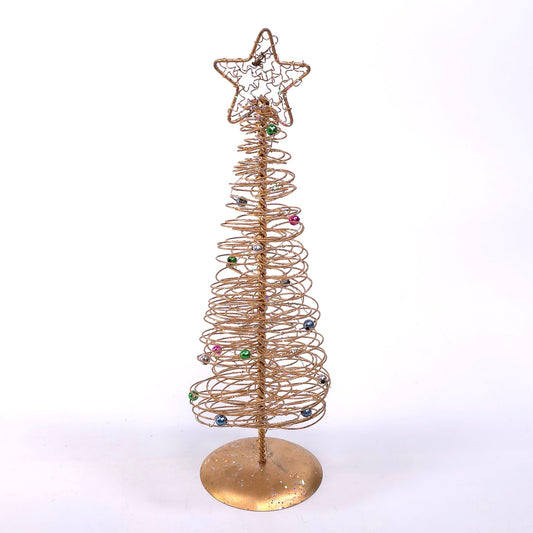 Metal Twist Wire Golden Christmas Tree w/ Ornaments