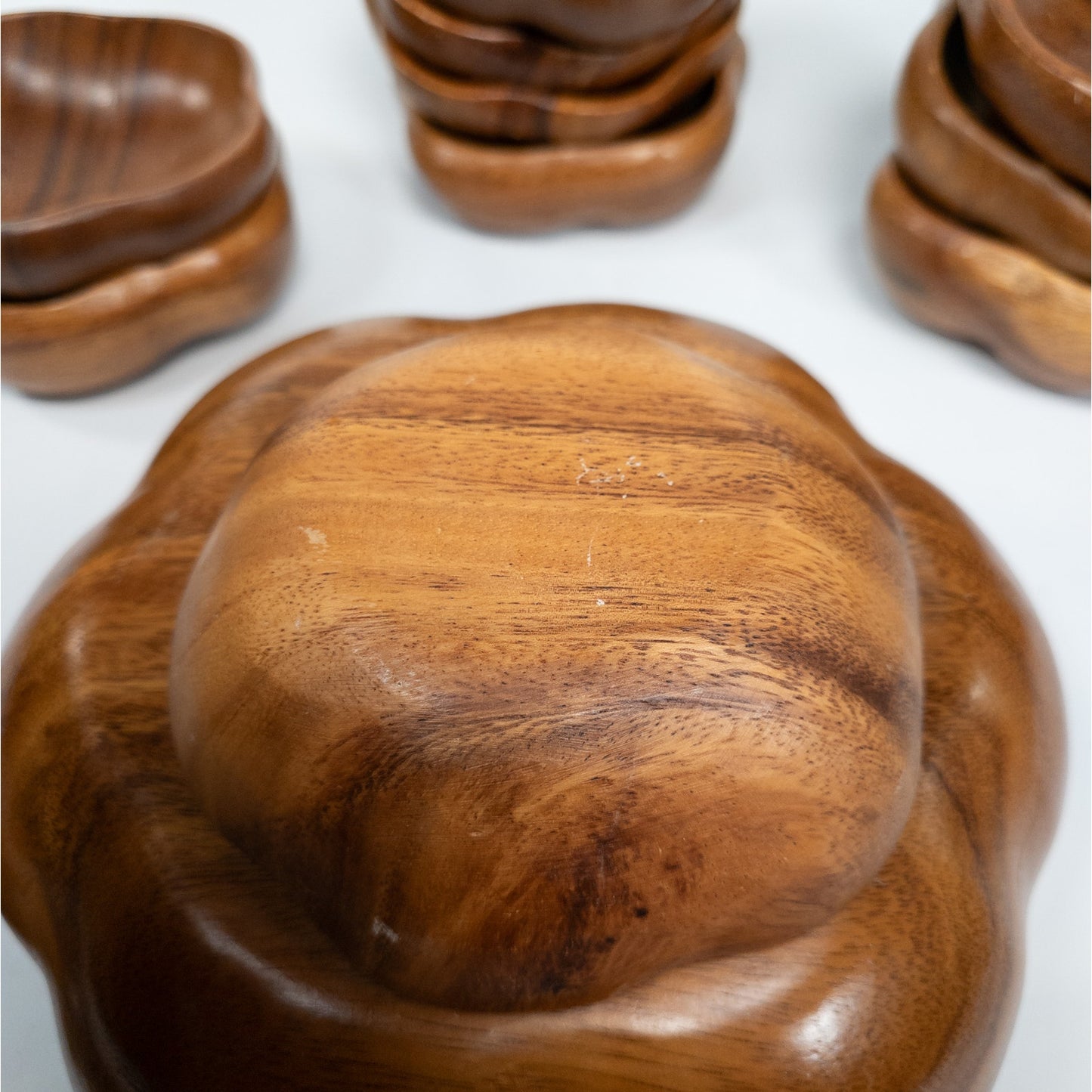 Leilani Monkey Pod Wood Salad Bowl Set 10 Bowls, 1 Serving Bowl w/ Fork & Spoon