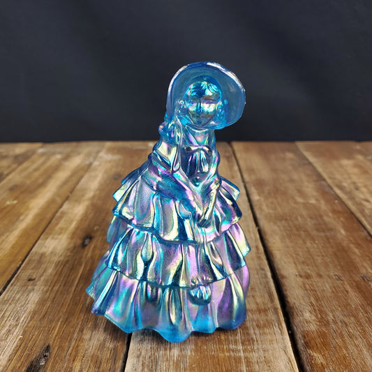 Wheaton Carnival Blue Glass Colonial Lady Southern Belle Iridescent Figurine