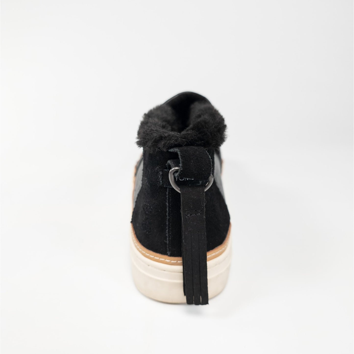 Toms Paxton Black Embossed Leather Slip On Faux Fur Lined Ankle Booties Size 9.5