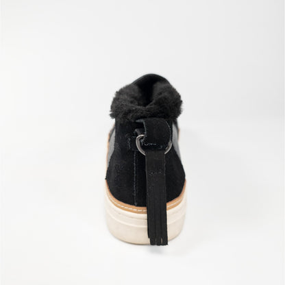 Toms Paxton Black Embossed Leather Slip On Faux Fur Lined Ankle Booties Size 9.5