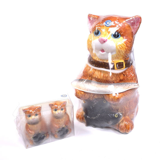 Sealed Dolomite CKAO Cat & Fish Cookie Jar Canister & Salt & Pepper Shakers