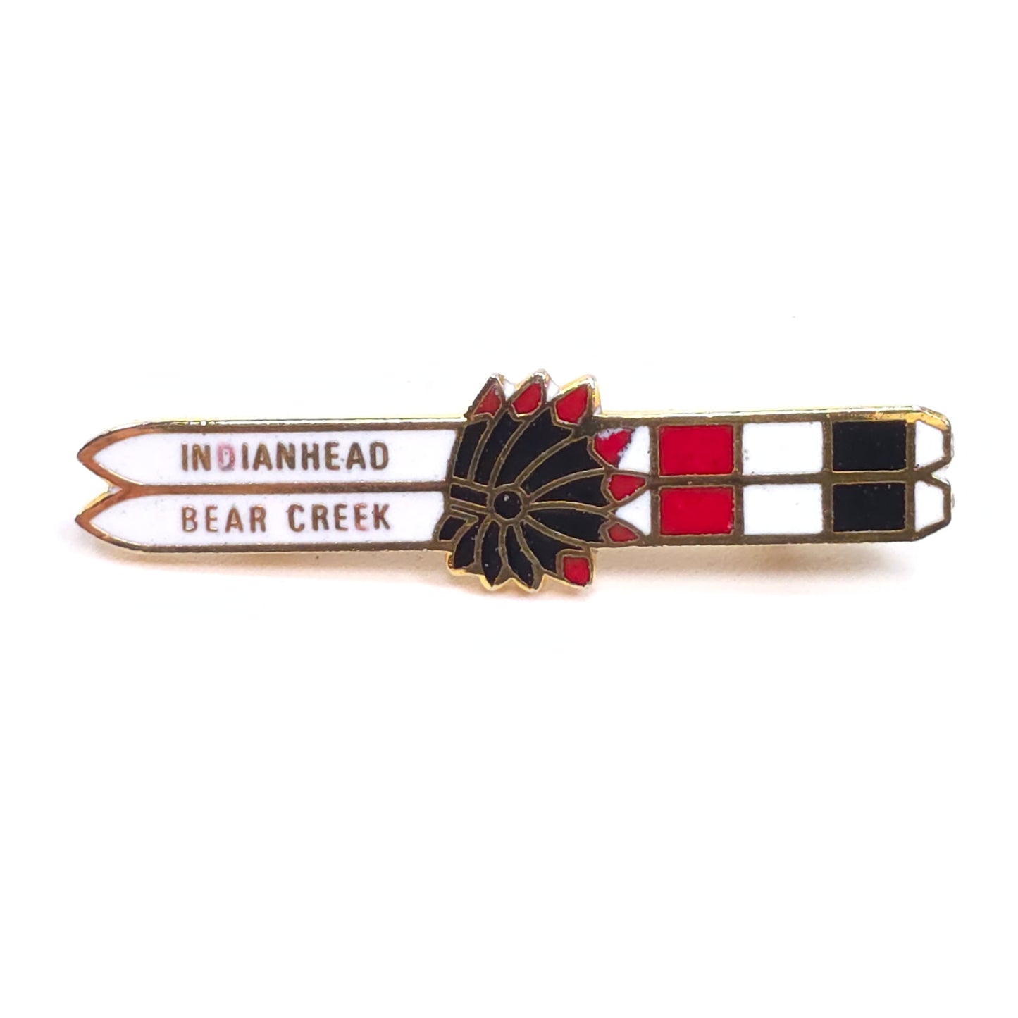 Vintage Indianhead Bear Creek Enamel Ski Pinback Pin