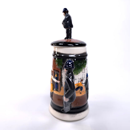 Vintage Police Bobby Themed Stein Tankard W/ Topper Lid