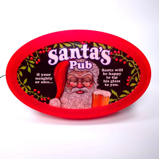 Santa's Pub Light Up Sign Happy Hour Beer Man Cave Christmas