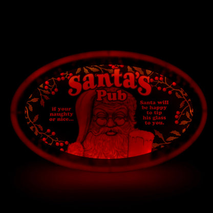 Santa's Pub Light Up Sign Happy Hour Beer Man Cave Christmas