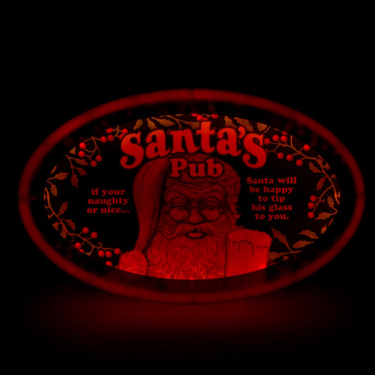 Santa's Pub Light Up Sign Happy Hour Beer Man Cave Christmas