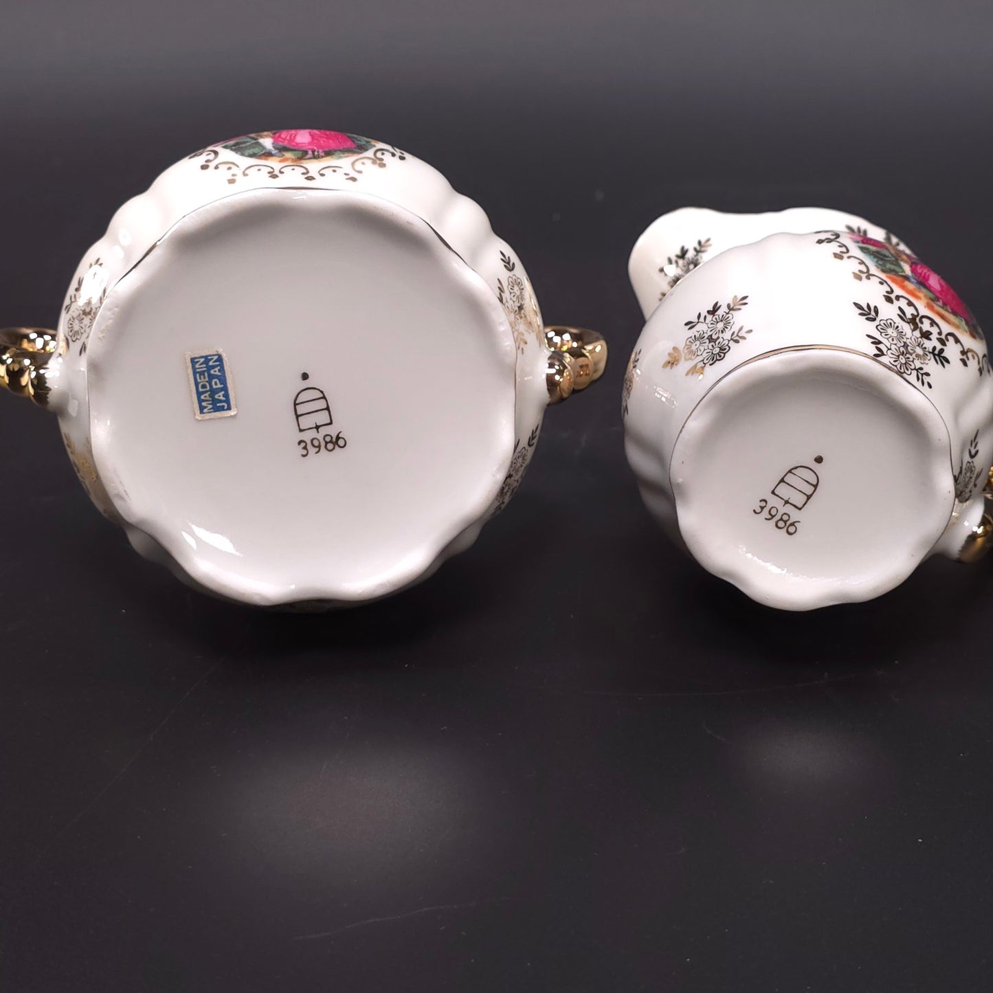 MCM Japanese Porcelain Sugar & Creamer Set Gold Trim Romantic Courting Scene