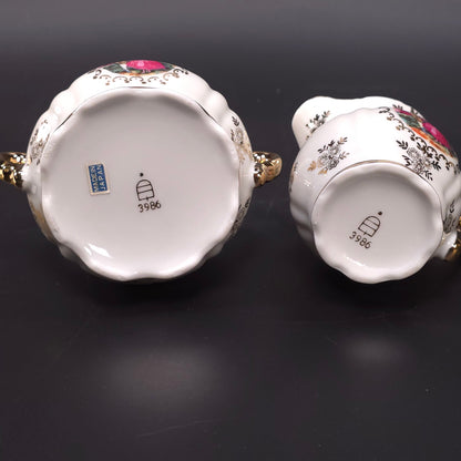 MCM Japanese Porcelain Sugar & Creamer Set Gold Trim Romantic Courting Scene