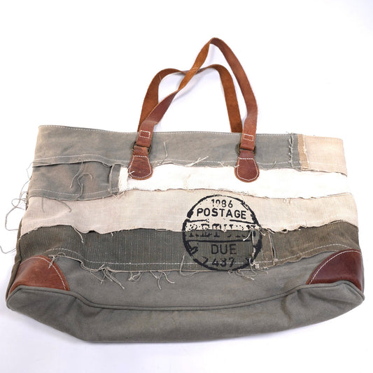Canvas & Leather Large tote Bag Zipper Closure Return Postage Due 1986