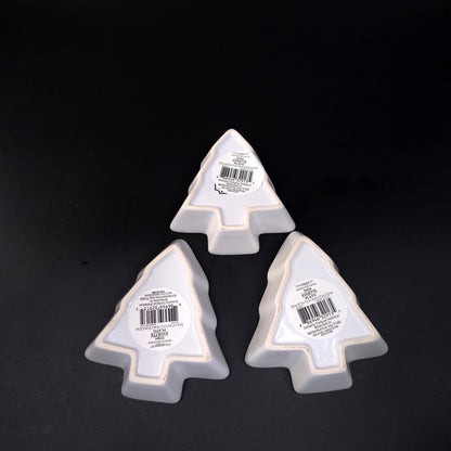 Set of 3 White Christmas Pine Tree Shaped Plate Candy Condiment Ceramic Dish