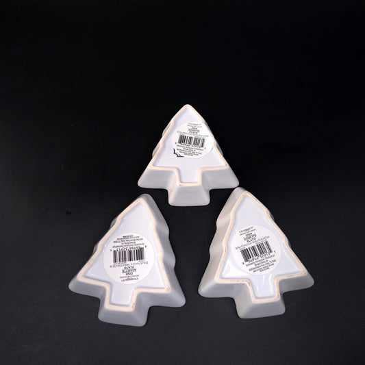 Set of 3 White Christmas Pine Tree Shaped Plate Candy Condiment Ceramic Dish