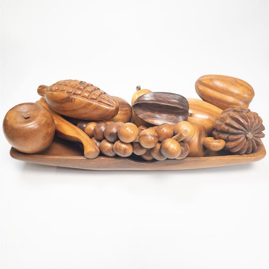 MCM Wood Decorative 13 Piece Fruit Bowl Tray Apple Corn Grapes Pear