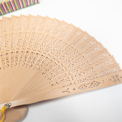 Vintage Japanese Folding Wooden Hand Fan W/ Box