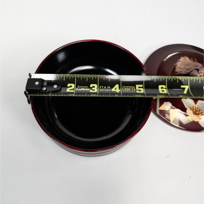 Lacquered Japanese Tea Lidded Trinket Box Container Floral Design w/ Tassel