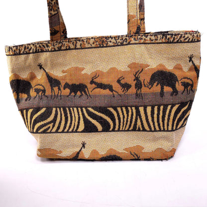 African Safari Themed Shoulder Tote Bag Purse Elephant Monkey Giraffe Antelope