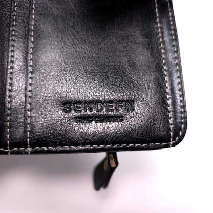 Sendefn Black Leather Wallet Wristlet Floral Button Clasp RFID Protetion