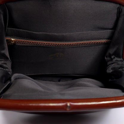 Vintage Companion Leather Top Handle Kiss Lock Bag Purse