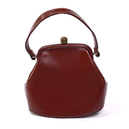 Vintage Companion Leather Top Handle Kiss Lock Bag Purse