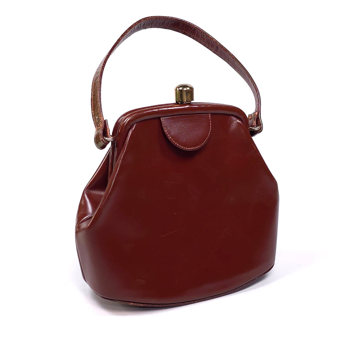 Vintage Companion Leather Top Handle Kiss Lock Bag Purse