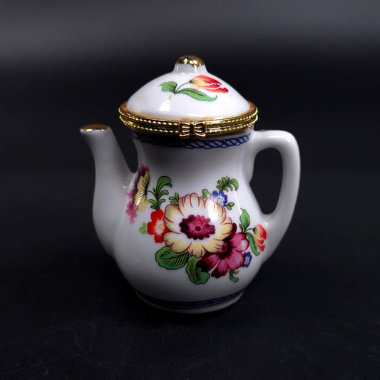 Vintage Tea Pot Jewelry Trinket Box With Saucer With Floral Pattern