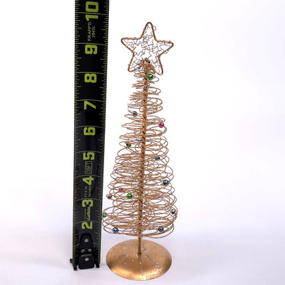 Metal Twist Wire Golden Christmas Tree w/ Ornaments