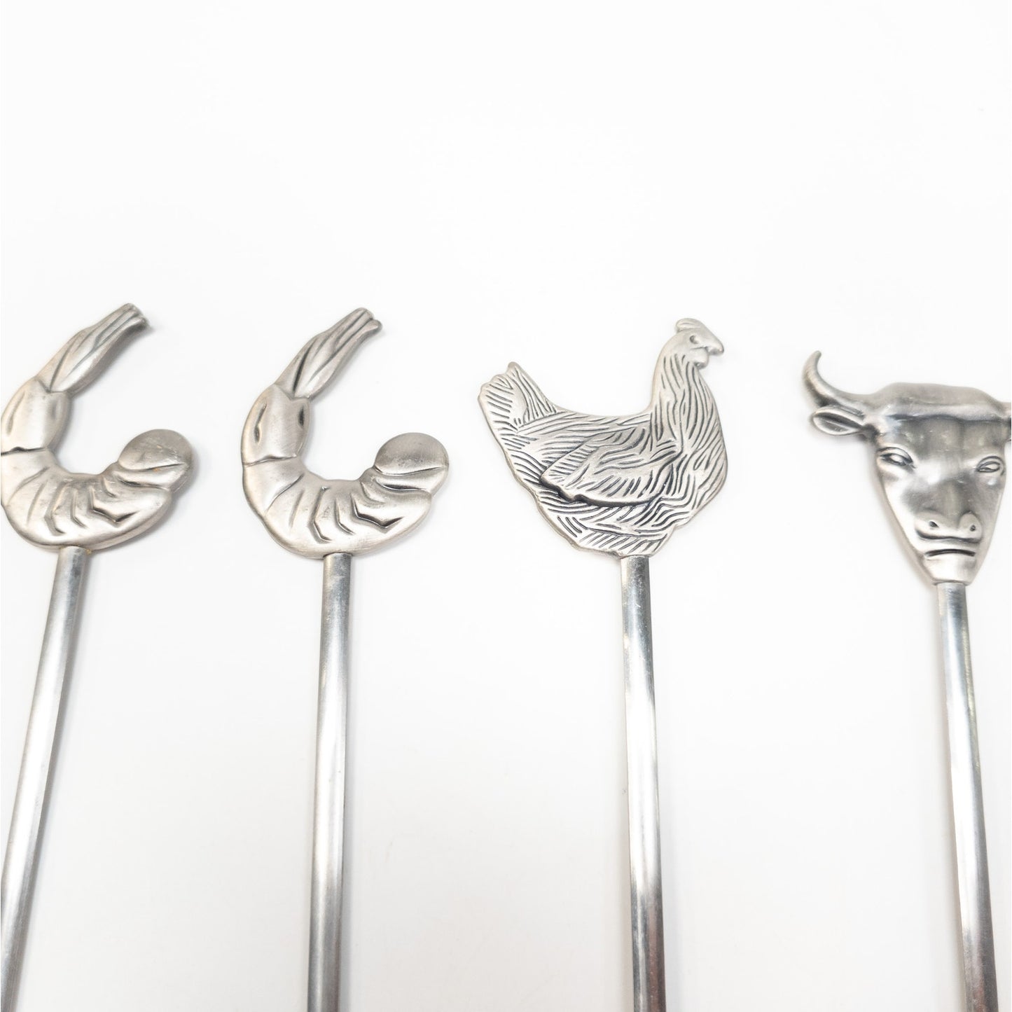 Lot of 6 Stainless Steel Animal Kabob Skewers Bull Chicken Shrimp