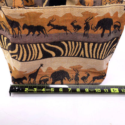 African Safari Themed Shoulder Tote Bag Purse Elephant Monkey Giraffe Antelope