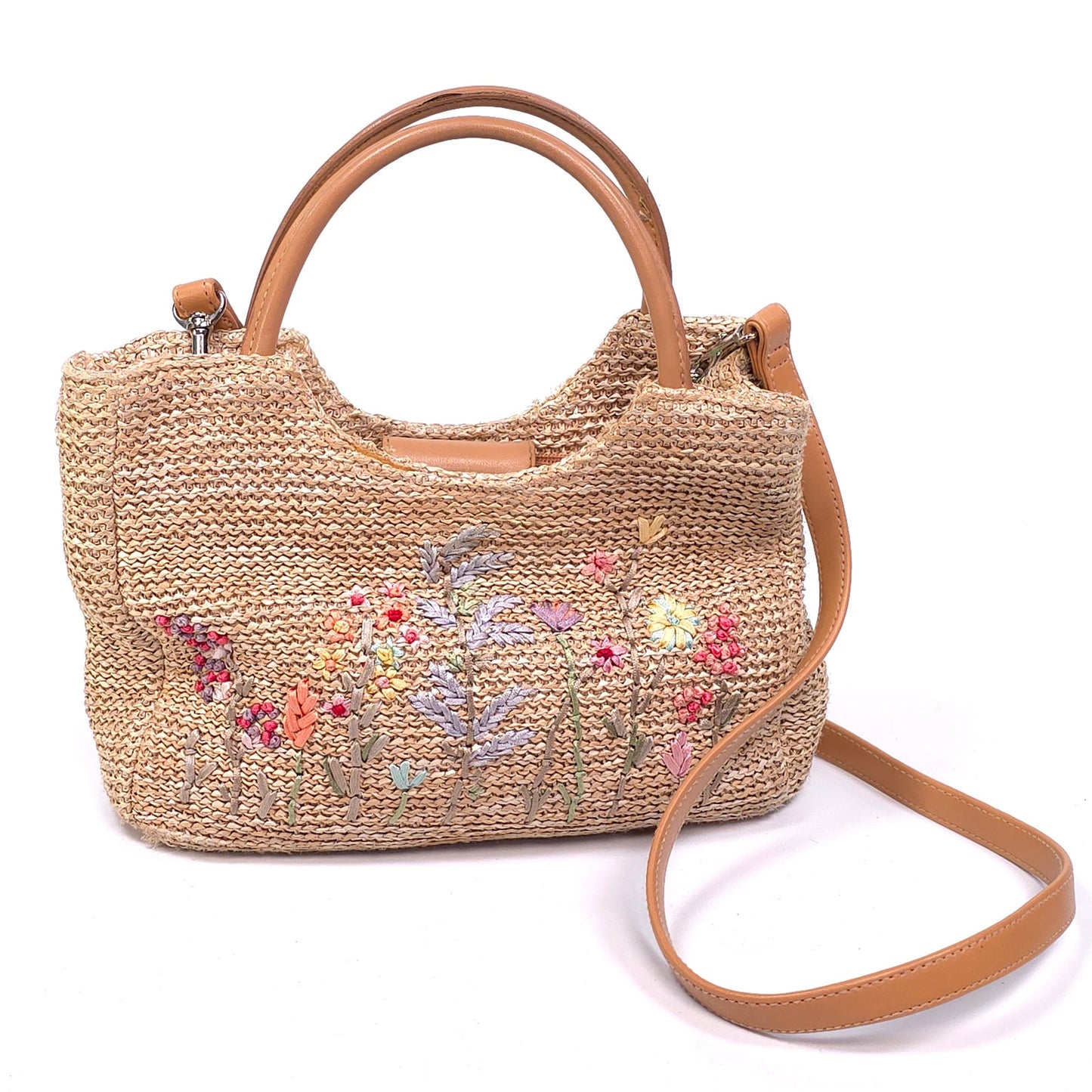 Woven Floral 4 Compartment Top Handle Shoulder Bag Purse