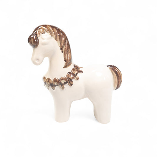 Rosa Ljung Swedish Ceramic Horse Figurine White Brown