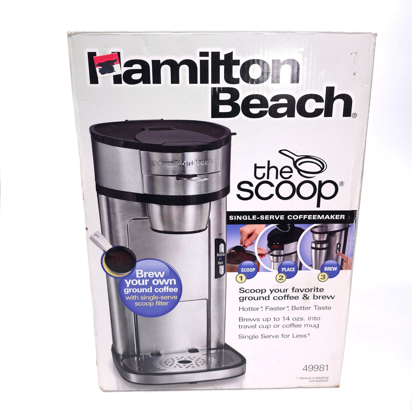 Hamilton Beach The Scoop Single Serve 14 oz Coffeemaker 49981 Travel Mug Cup