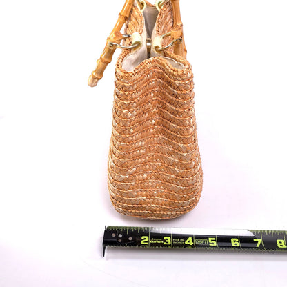 Woven Straw Handbag Purse w/ Bamboo Handles Raffia