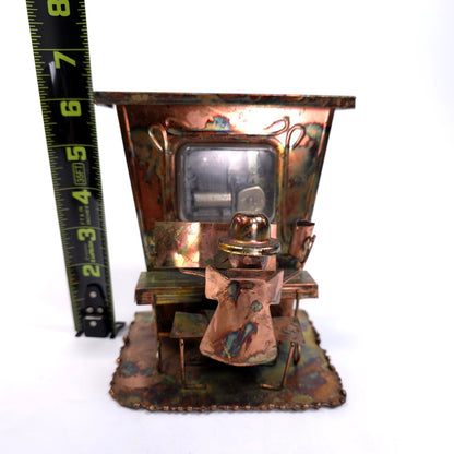 Vintage Copper Saloon Piano Player Wind Up Music Box Steampunk Art