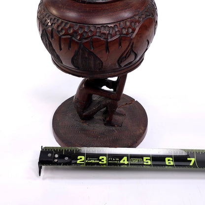 Hand Carved African Keepsake Trinket Jewelry Box Ceremonial Vessel