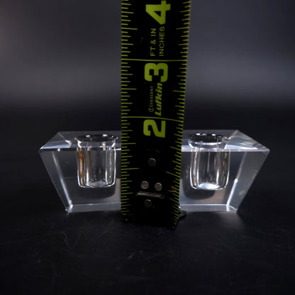 Set of 2 MCM Crystal Candle Stick Holders Square Pyramid Elegant Home Decor